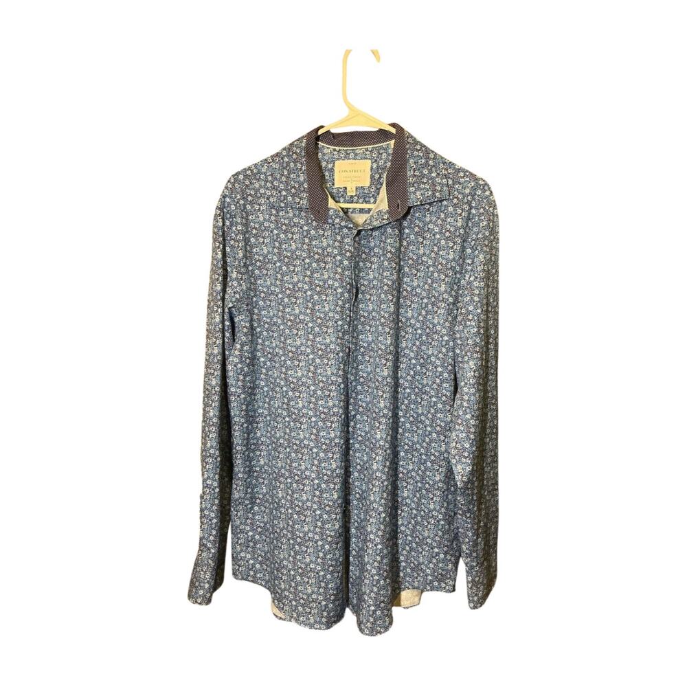 Con.Struct Cooling Comfort Blue Floral 4-Way Stretch Button Up Shirt Size L